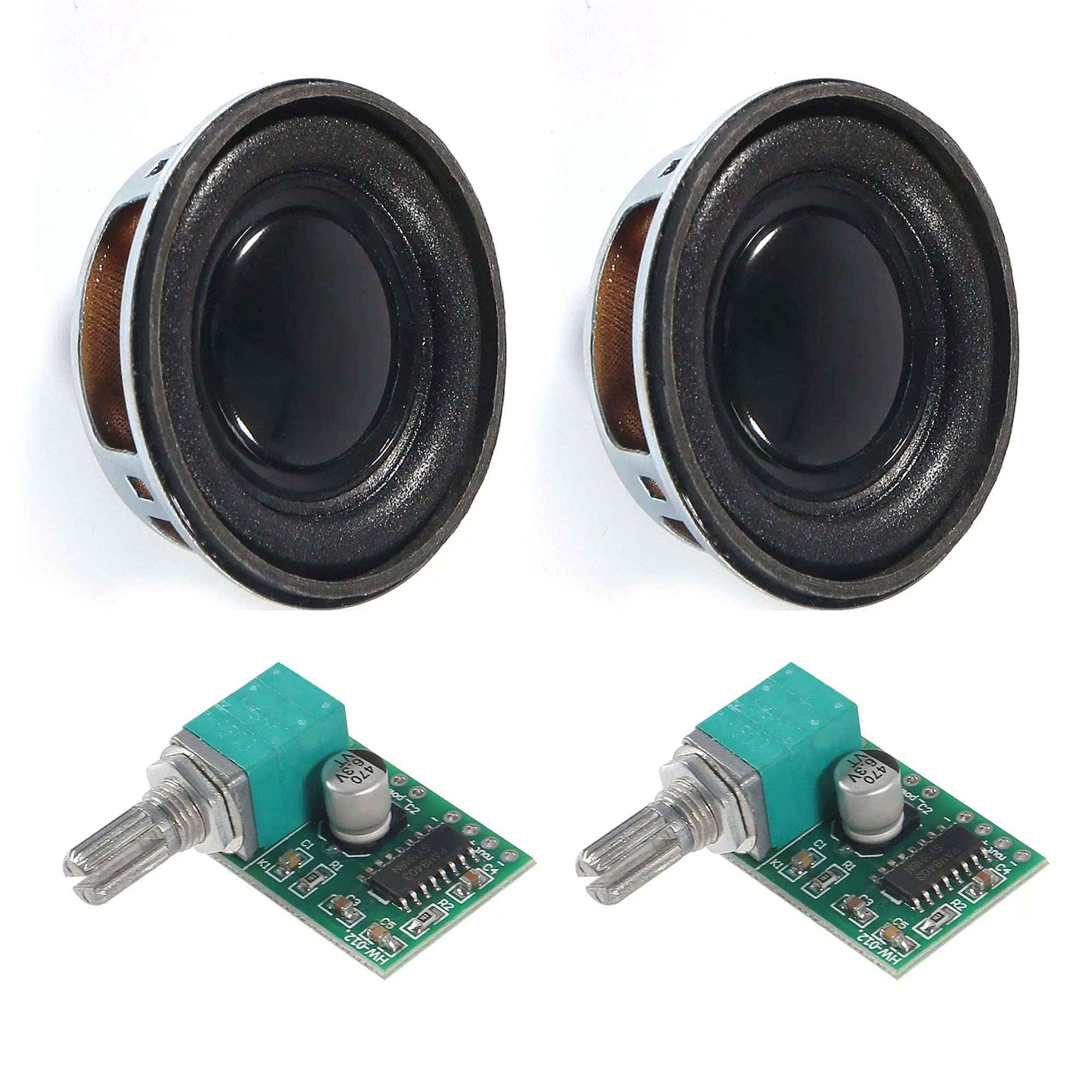ALAMSCN 2PCS 1.5" 4Ohm 3W Full Range Audio Stereo Speaker Round Loudspeaker + 2PCS 3Wx2 DC 5V Class D Digital Amplifier PAM8403 Amp Module for Arduino DIY Replacement