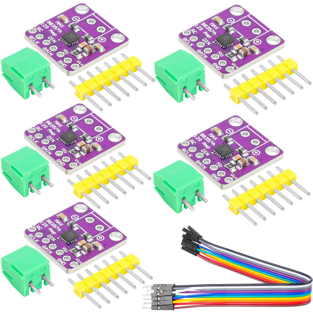 5Pcs MAX98357 Audio Power Amplifier Module I2S DAC Class D Audio Board with Du Pont Wire for Raspberry Pi Arduino ESP32