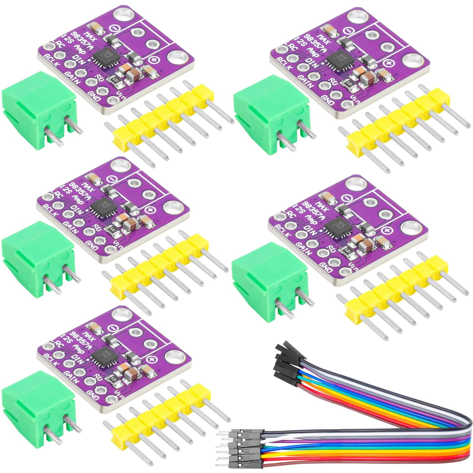 5Pcs MAX98357 Audio Power Amplifier Module I2S DAC Class D Audio Board with Du Pont Wire for Raspberry Pi Arduino ESP32