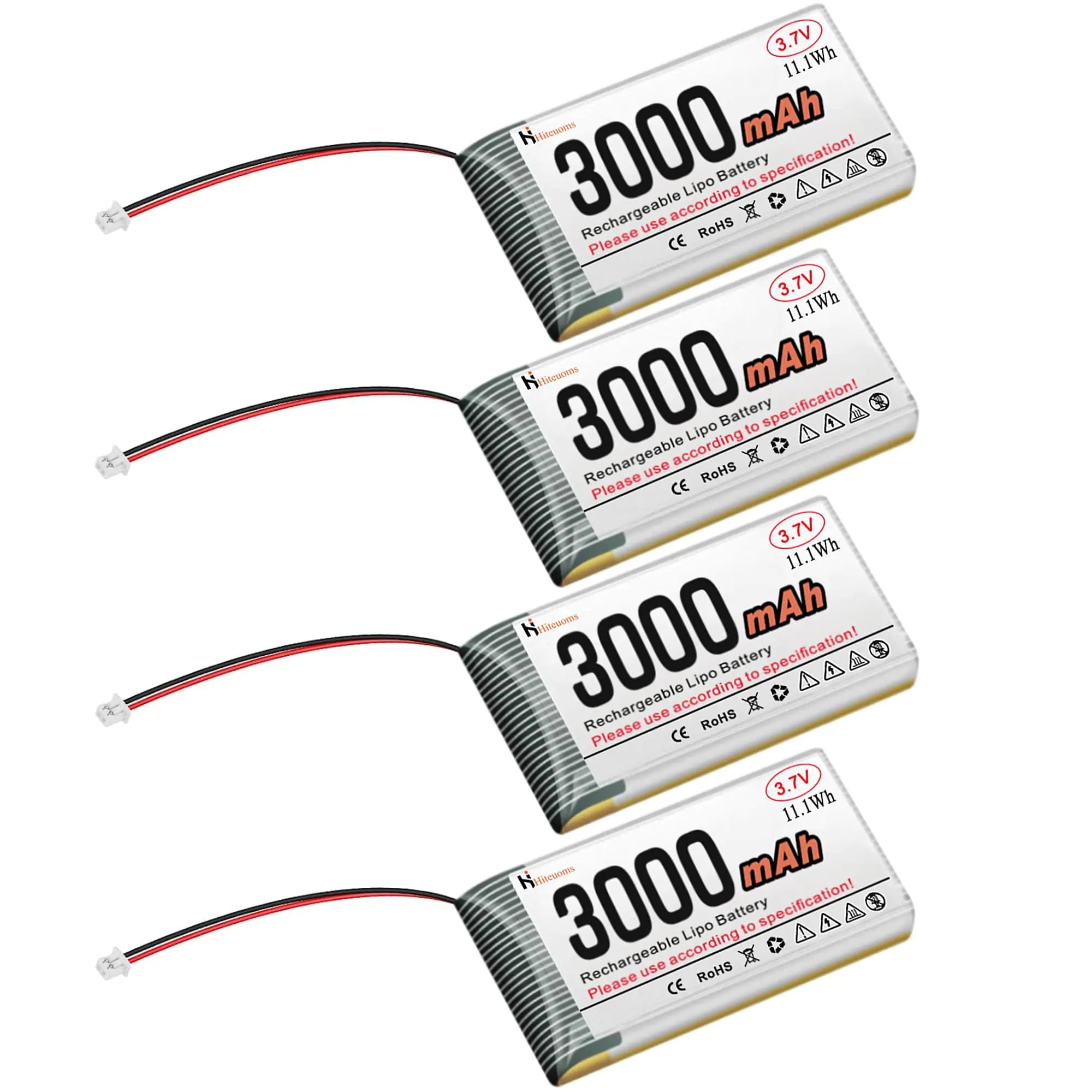 Hiteuoms 3.7V 3000mAh LiPo Battery - 1S 1C Lithium Polymer 3.7 Volt Rechargeable Battery for Arduino ESP32 Development Board with JST 1.25 Connector Protection Board and Insulated Rubber Tape